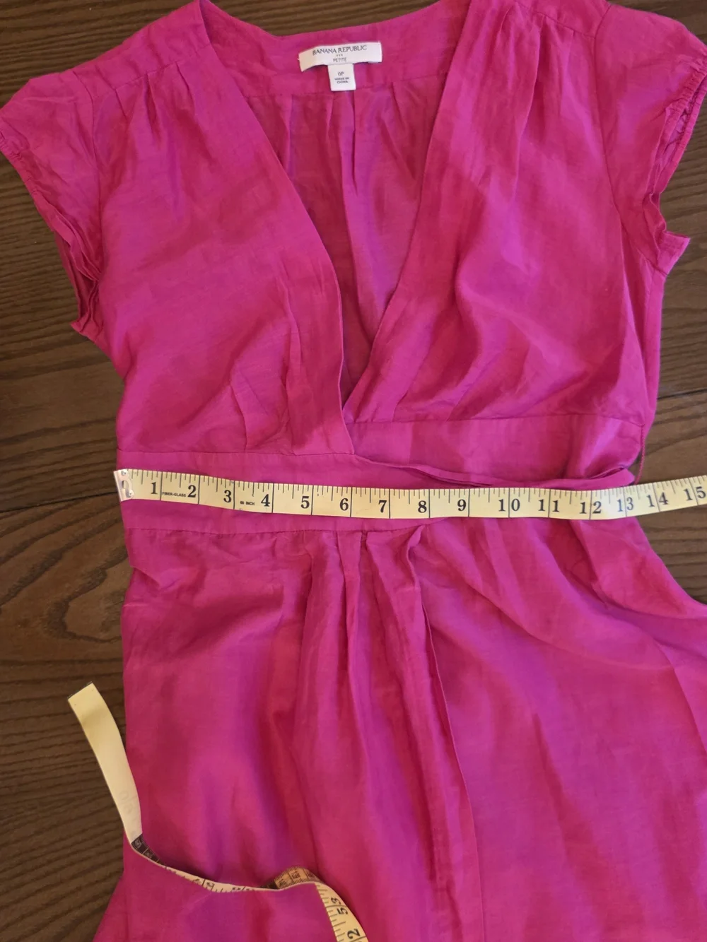 Banana Republic Silk Fuchsia wrap dress V-neck Cap-sleeve minimalist euro summer - Picture 8 of 10